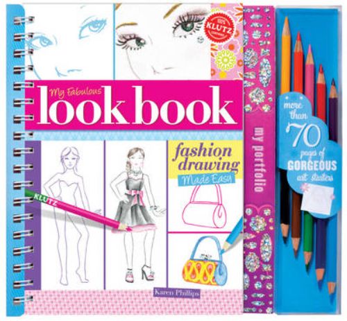 Fashion Design Look Book with 75 pages for young creators to sketch outfits, makeup, hairstyles, and showcase their art.