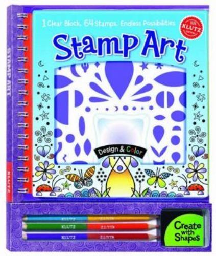 Whimsical Stamp Art book with acrylic block for creative stamping, featuring 56 pages of designs and instructions.