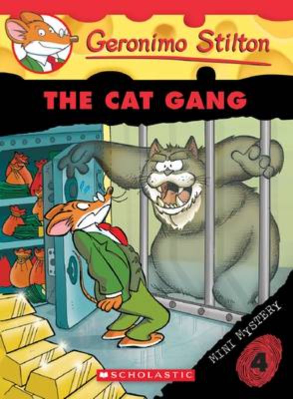 Adventure-filled cover of 'The Cat Gang' chapter book featuring Geronimo Stilton on a mystery quest.