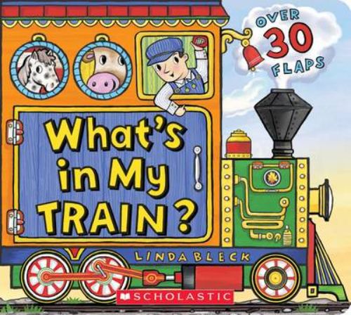 Engaging lift-the-flap board book for toddlers featuring five colorful trains and their unique treasures.