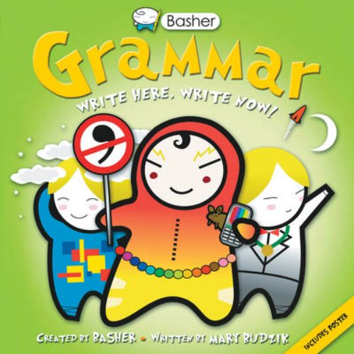 A colorful grammar guide featuring quirky characters explaining language rules for children.