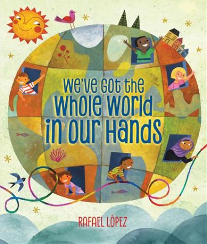 Hardback children's book celebrating unity and diversity, illustrated by Rafael López, with sheet music included.