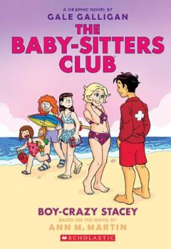 Cover art of 'Boy-Crazy Stacey', featuring beach scenes with Stacey and Mary Anne, capturing summer babysitting adventures.