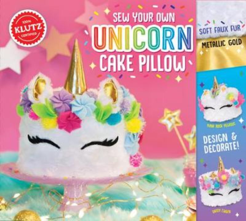 Create a soft, plush unicorn cake pillow with this complete DIY sewing kit for creative kids.