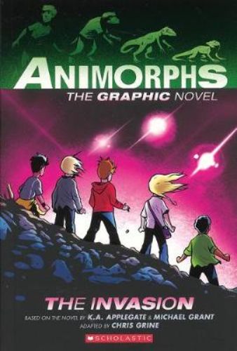 Cover of 'Animorphs Graphix #1: The Invasion', showcasing dynamic artwork and the five young heroes ready for adventure.