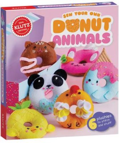 Sew Your Own Donut Animals kit with 66 felt pieces to create 6 cute, doughnut-shaped animal plushies.