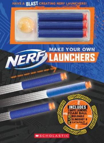 DIY Nerf launcher kit featuring a guidebook, catapult, slingshot, and accessories for hours of fun and creativity.