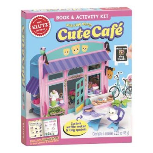 Mini Clay World: Cute Cafe kit with tools to create clay treats and drinks, featuring mini waffle maker and display case.