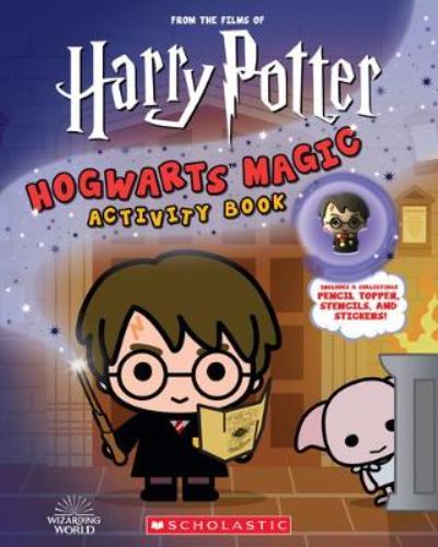 Harry Potter activity book with 48 pages, stickers, stencils, and a collectible Harry pencil topper for creative fun.