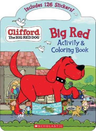 Clifford: Big Red Activity & Coloring Book with vibrant art, puzzles, stickers, and a convenient carry-along handle for fun.