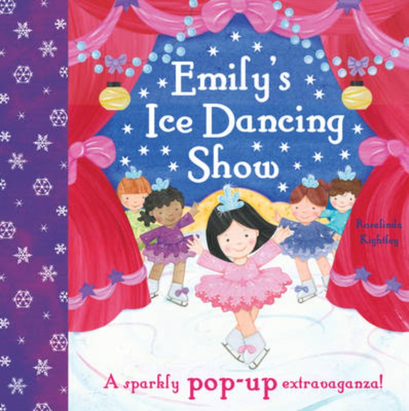 Interactive book featuring Emily ice dancing, with vibrant illustrations and engaging tabs for kids to explore movement.