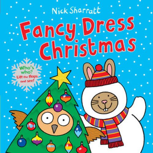 Interactive children's book about animals in fancy dress costumes for Christmas with colorful flaps and rhyming text.