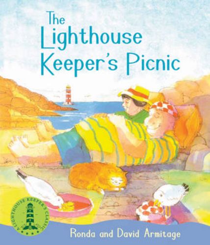 The Lighthouse Keeper's Picnic book cover featuring Mr. Grinling and a vibrant picnic scene, perfect for young readers.