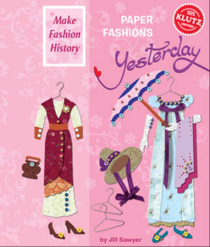 Crafting kit featuring historical fashion designs with acid-free paper, stencils, and embellishments for young designers.