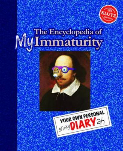 Novelty diary titled 'The Encyclopedia of My Immaturity' with interactive prompts and built-in pen for fun journaling.
