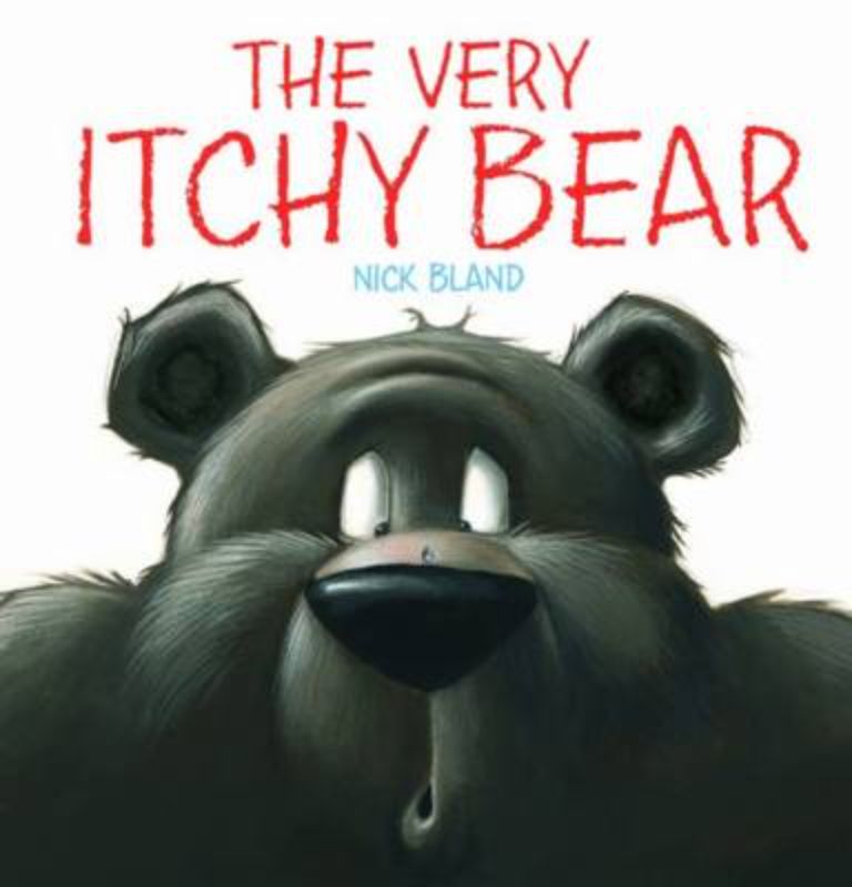 Hardback picture book 'Very Itchy Bear', featuring a bear's humorous journey with a persistent flea for ages 3+.
