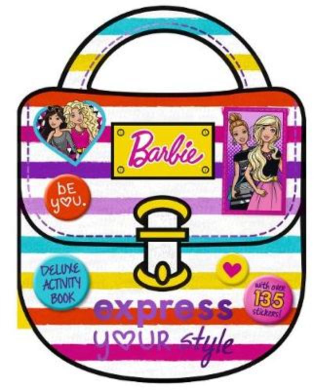 Colorful Barbie activity book with 32 pages of fun stickers and creative prompts for young fashion enthusiasts.