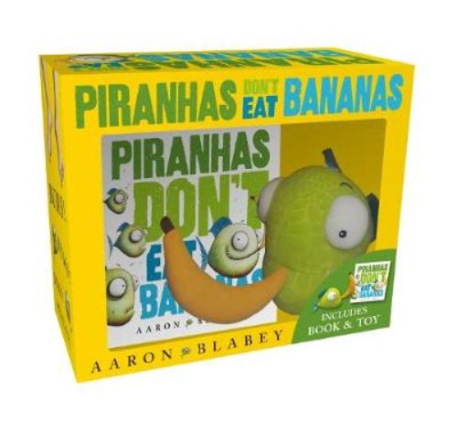 Mini boxed set featuring 'Piranhas Don't Eat Bananas' book and cuddly plush toy for delightful storytime fun.