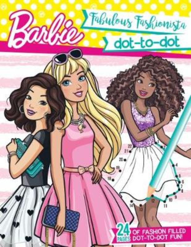 Activity book featuring Barbie dot-to-dot puzzles for kids, enhancing creativity and fine motor skills.