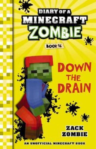 A colorful paperback book titled 'Down the Drain' featuring a whimsical Zombie adventure in a gnome-infested village.