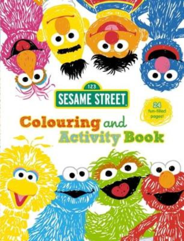 Sesame Street colouring and activity book featuring Elmo, Big Bird, and Cookie Monster, ideal for creative kids aged 3-7.