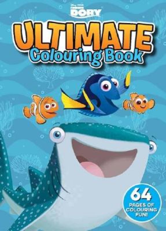 Coloring book featuring Dory, Nemo, and friends, promoting creativity and fine motor skills with 64 engaging illustrations.
