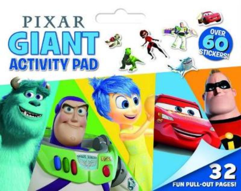 Giant coloring pad featuring Disney-Pixar characters for creative fun and storytelling for kids.