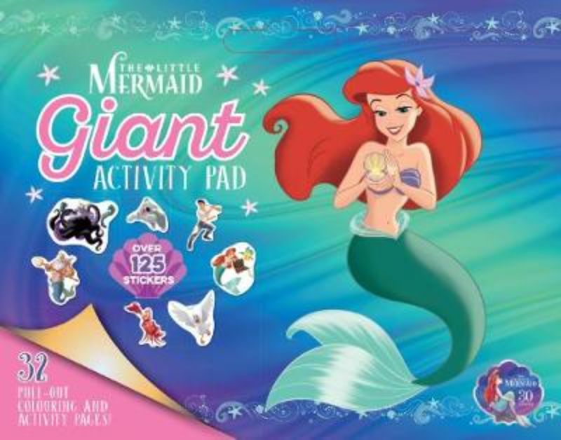 Giant activity pad featuring The Little Mermaid, with 32 pages of coloring, puzzles, and a convenient carry handle.