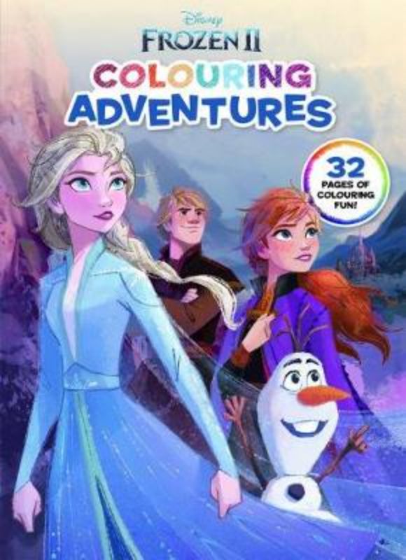 Magical 'Frozen 2' colouring book with 32 pages of fun, featuring Anna, Elsa, and breathtaking illustrations.