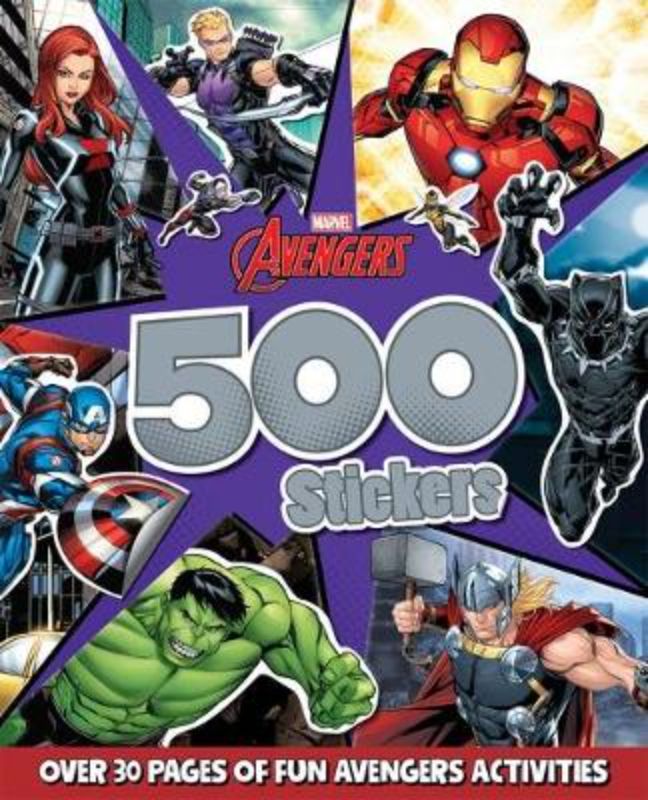 Vibrant Avengers sticker book with 500 stickers featuring superheroes like Iron Man and Thor, encouraging creativity and play.
