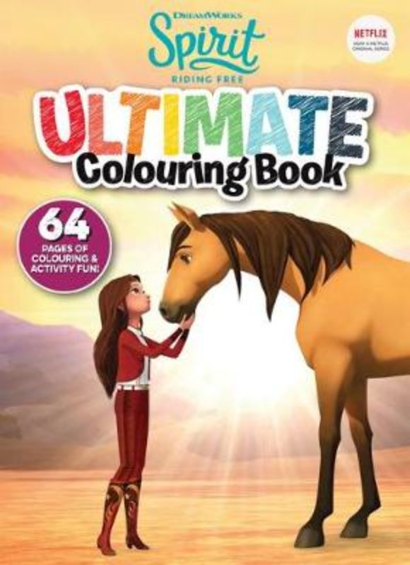 A vibrant colouring book featuring 64 pages of Spirit Riding Free illustrations for creative kids and fans of the series.
