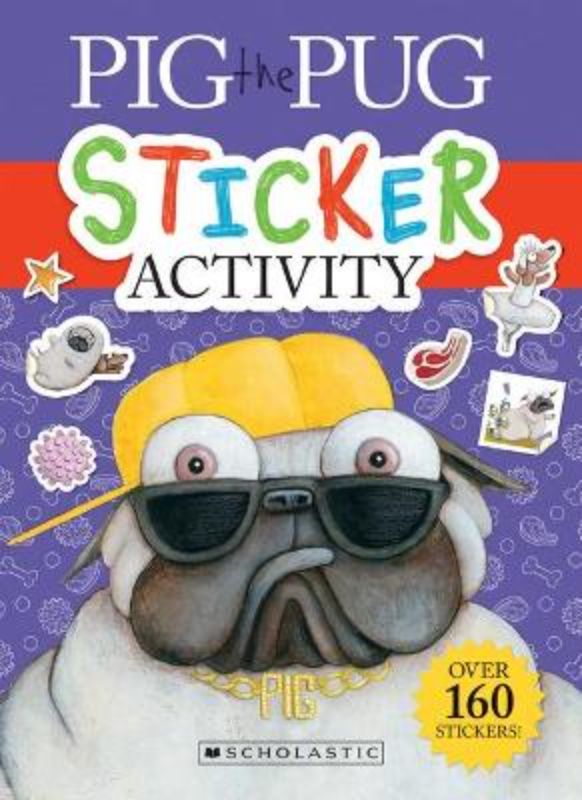 Colorful sticker activity book featuring Pig the Pug with puzzles and over 160 stickers for creative fun.