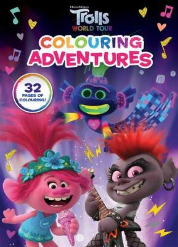Vibrant colouring book featuring 32 imaginative pages of Trolls characters, perfect for young artists and creative play.