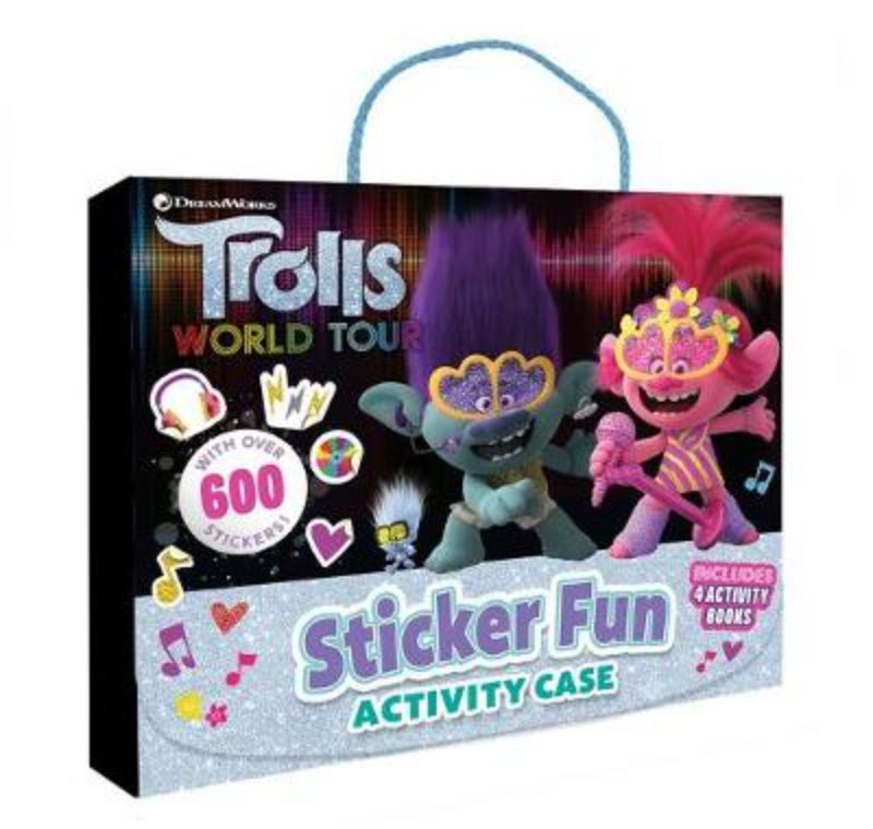 Trolls World Tour activity case featuring four sticker books and extra sheets for creative play on the go.