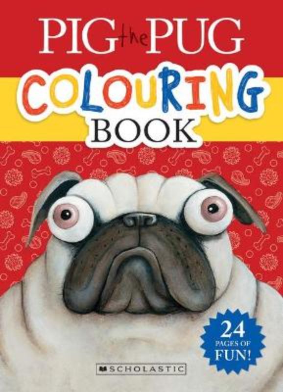 Colouring book featuring Pig the Pug, with 24 whimsical designs for creative fun and artistic exploration.