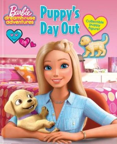 Hardback storybook 'Puppy's Day Out' featuring Barbie, Chelsea, and Honey, promoting friendship and asking for help.