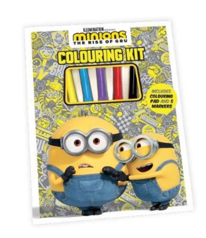 Minions the Rise of Gru Colouring Kit with 48 pages and 5 markers for creative fun and easy display of artwork.