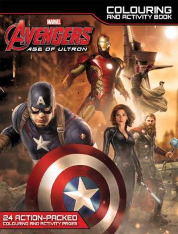 Engaging Marvel Avengers coloring and activity book for kids, featuring 24 vibrant pages and fun puzzles with superhero themes.