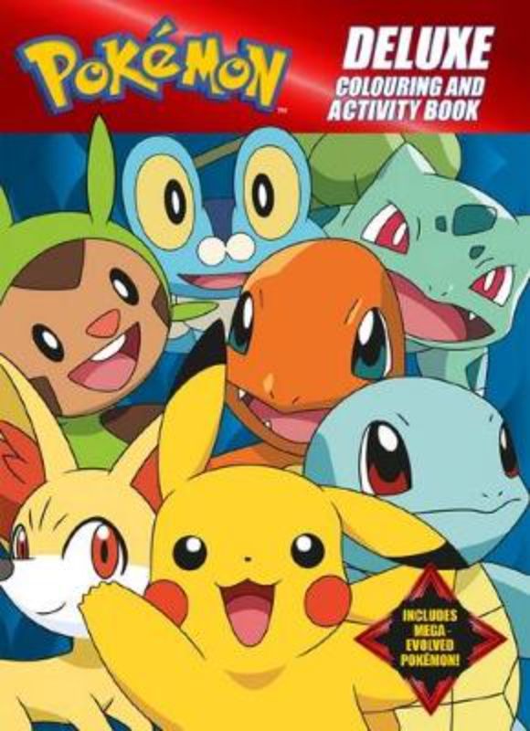 Pokemon Deluxe Colouring and Activity Book featuring Pikachu and friends, with 48 pages of coloring and fun activities.
