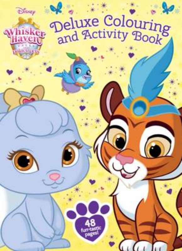 Whisker Haven Deluxe Colouring and Activity Book featuring 48 pages of coloring, mazes, and puzzles for creative kids.