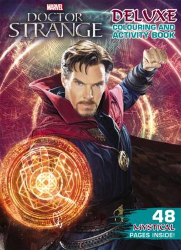 Coloring and activity book featuring Doctor Strange with puzzles, mazes, and captivating illustrations for young fans.