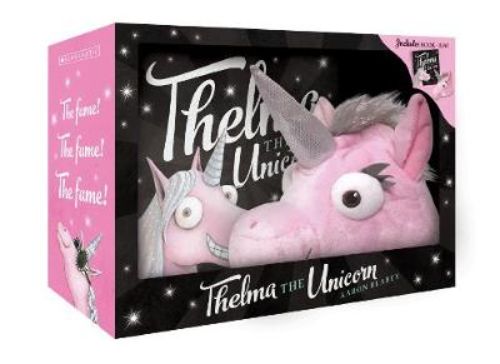 Thelma the Unicorn boxed set features a whimsical storybook and vibrant packaging, perfect for inspiring young imaginations.
