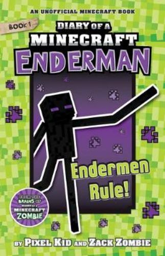 Cover of 'Endermen Rule!' featuring an animated young Enderman in a vibrant Minecraft landscape.