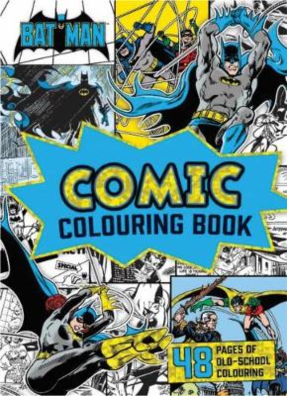 Batman Vintage Comic Colouring Book featuring 48 intricate illustrations and a stunning foil cover for creative fans.