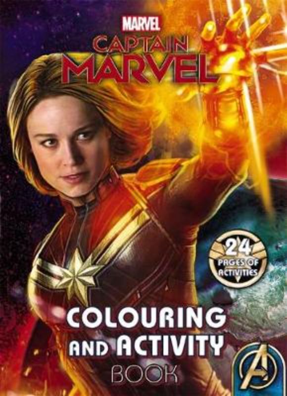 Captain Marvel Colouring and Activity Book with 24 pages of illustrations, puzzles, and creative fun for young fans.