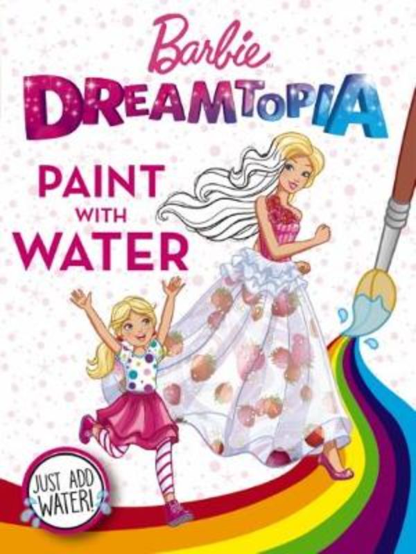 A child painting in the Barbie Dreamtopia: Paint with Water book, creating colorful scenes with just water.