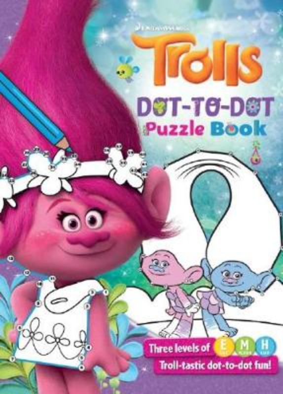 Engaging Dreamworks Trolls dot-to-dot book for kids featuring Poppy and friends, promoting creativity and fine motor skills.