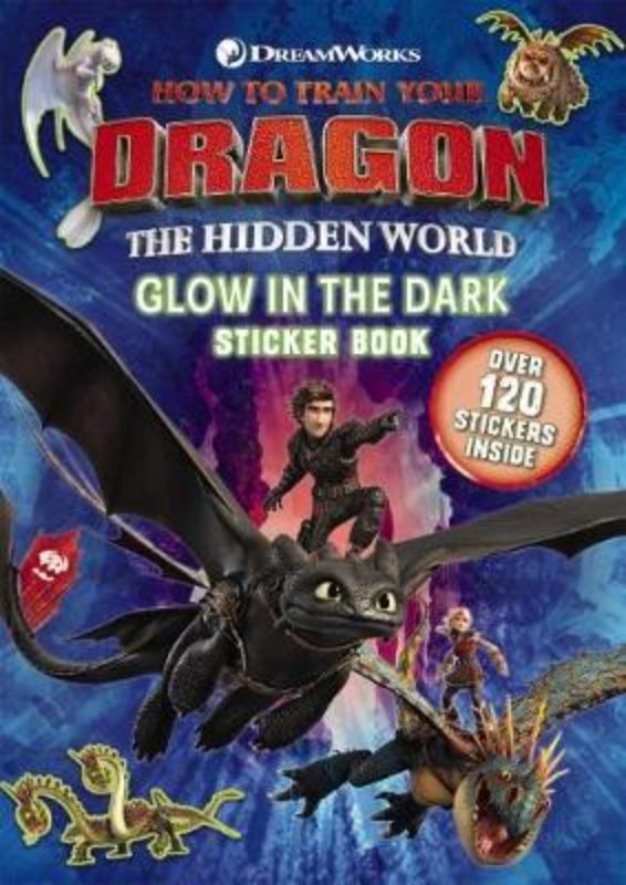 Glow-in-the-dark sticker book featuring Hiccup and Toothless, with puzzles and coloring activities for young fans.