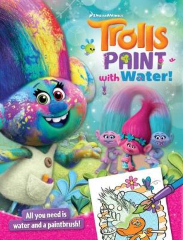 Paint-with-water book featuring 32 pages of Trolls characters for creative, mess-free fun and artistic exploration.