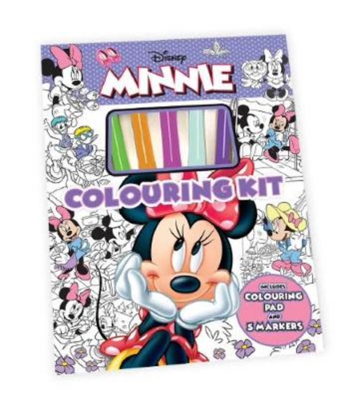 Minnie Mouse Colouring Kit with 48-page pad and five markers for creative fun and imaginative play.